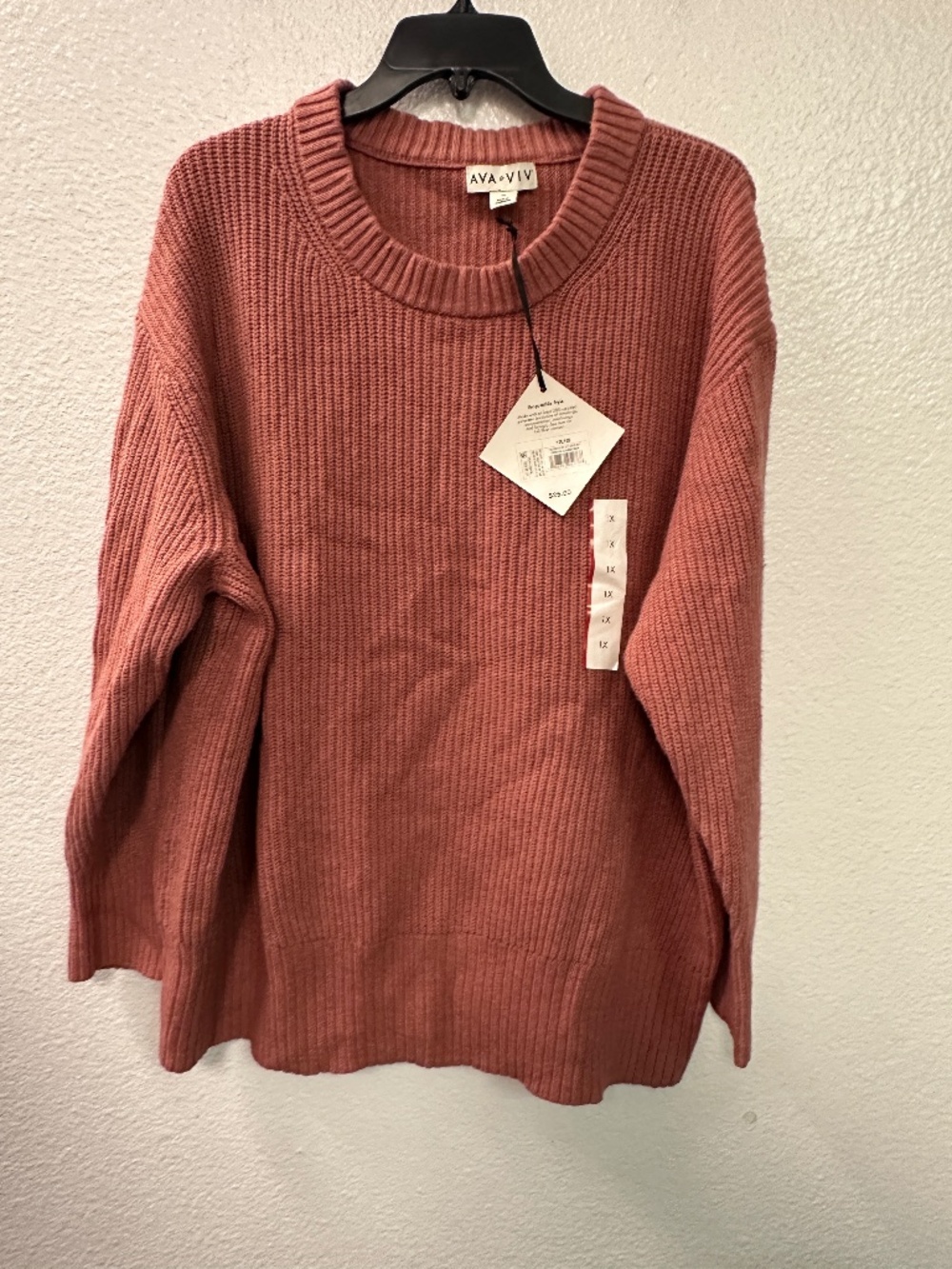Ava & Viv Mauve Rose Ribbed Crewneck Sweater. Sz 1X.